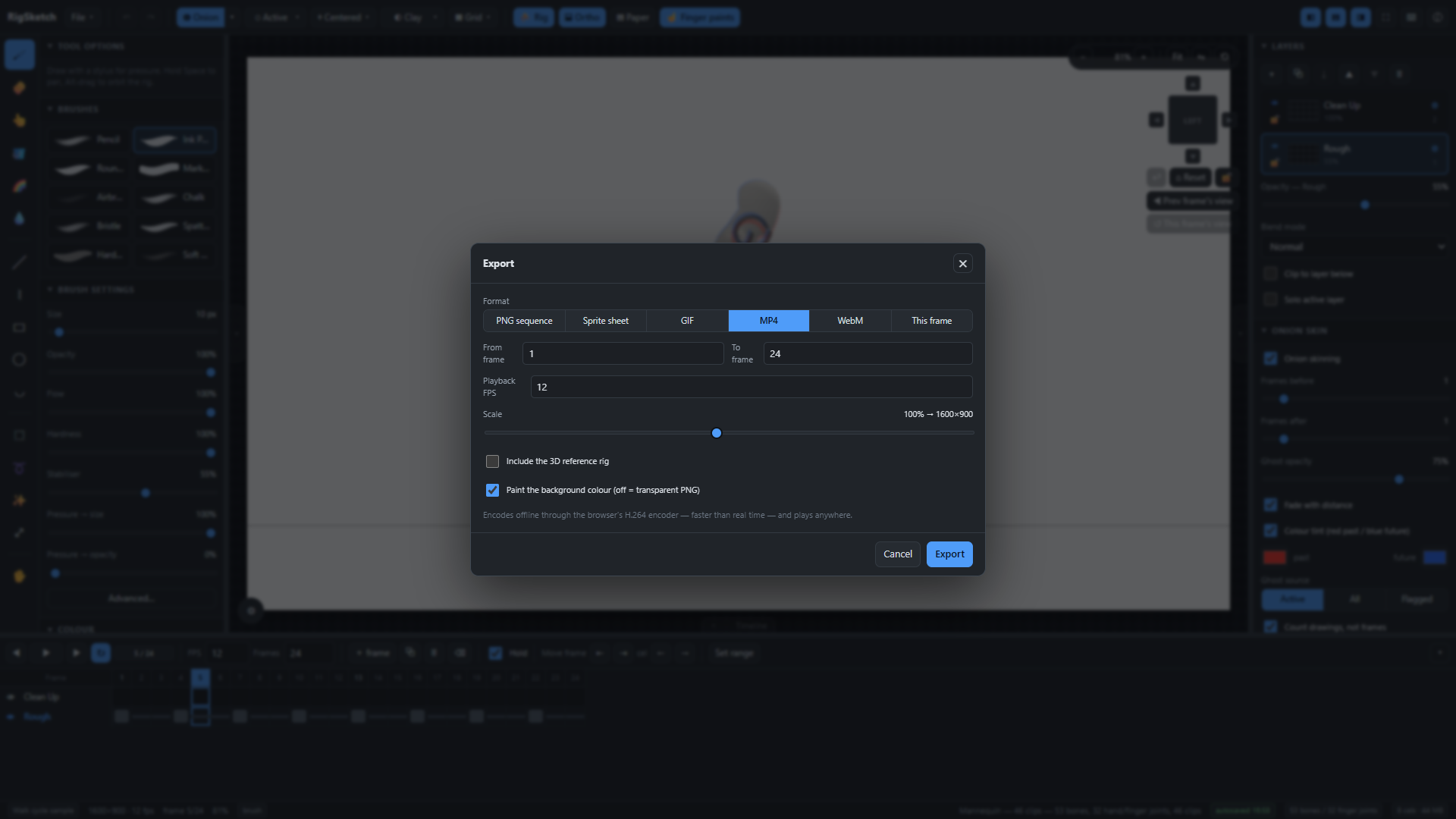 The export dialog with MP4 selected